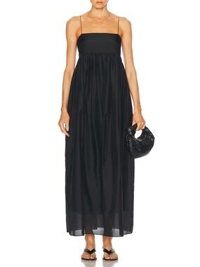 NWT Matteau black empire pintuck bodice maxi dress, designer size 1 / US 2